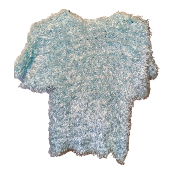 Vintage Hand Crochet Shaggy Baby Blue Sweater Size Medium - Picture 4 of 7
